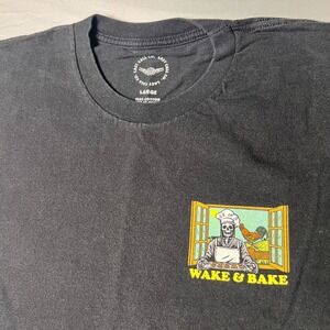 Last Call Co Mens Wake & Bake Skeleton Chef Graphic T-Shirt Black Large